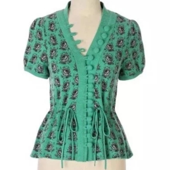 ANTHROPOLOGIE LEIFSDOTTIR Intarsia Rose Wool Blend Cardigan - Picture 2 of 3